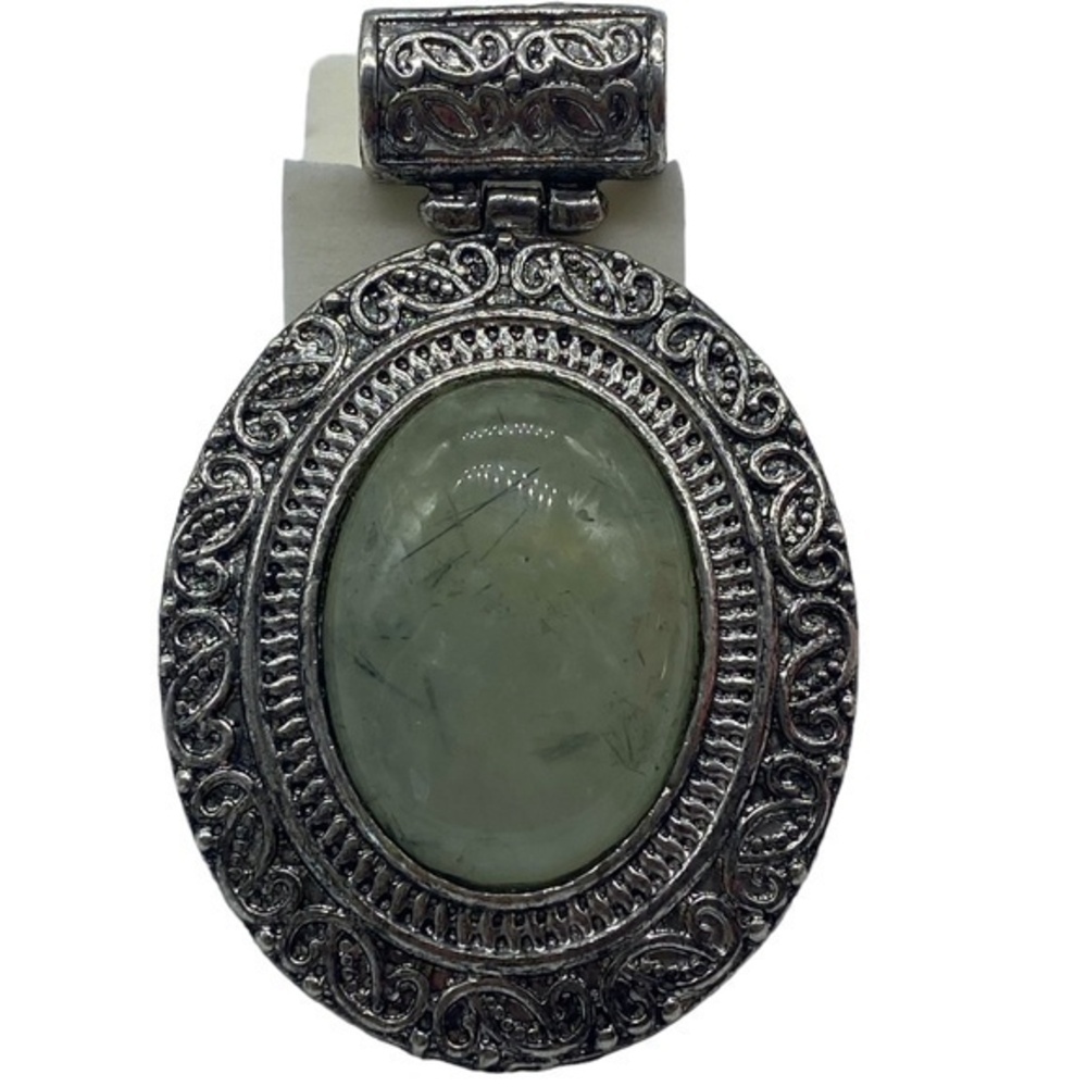 Moss Phrenite Gemstone Sterling Silver 925 Pendant 2 5/8in